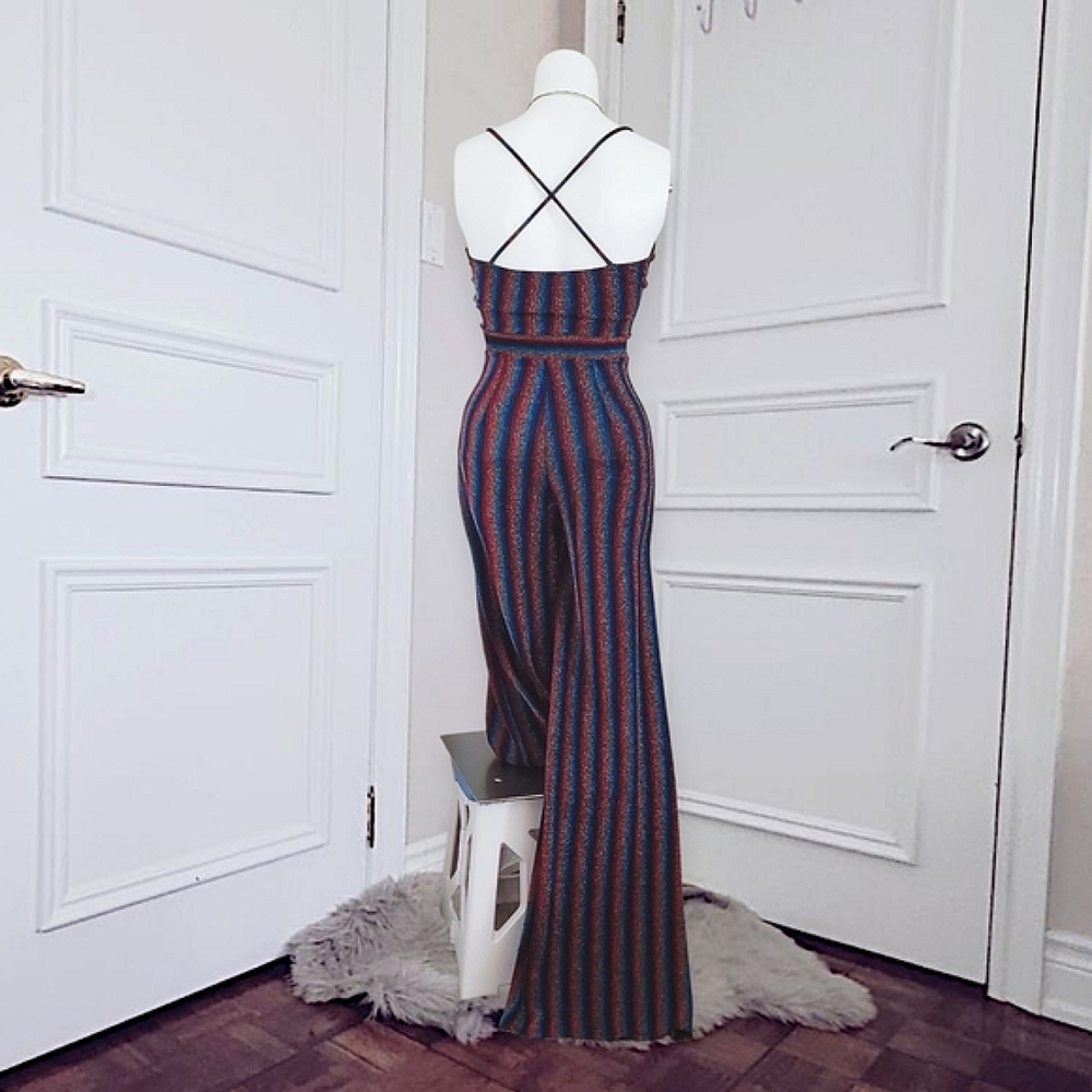 Striped Multicolor Retro 70s Inspired Jumpsuit - Picture 6 of 16
